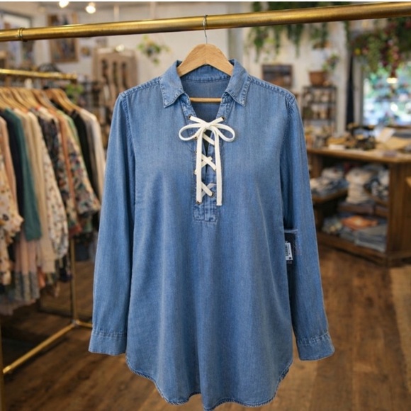 Style & Co. Tops - STYLE & CO CHAMBRAY LACE-UP TUNIC